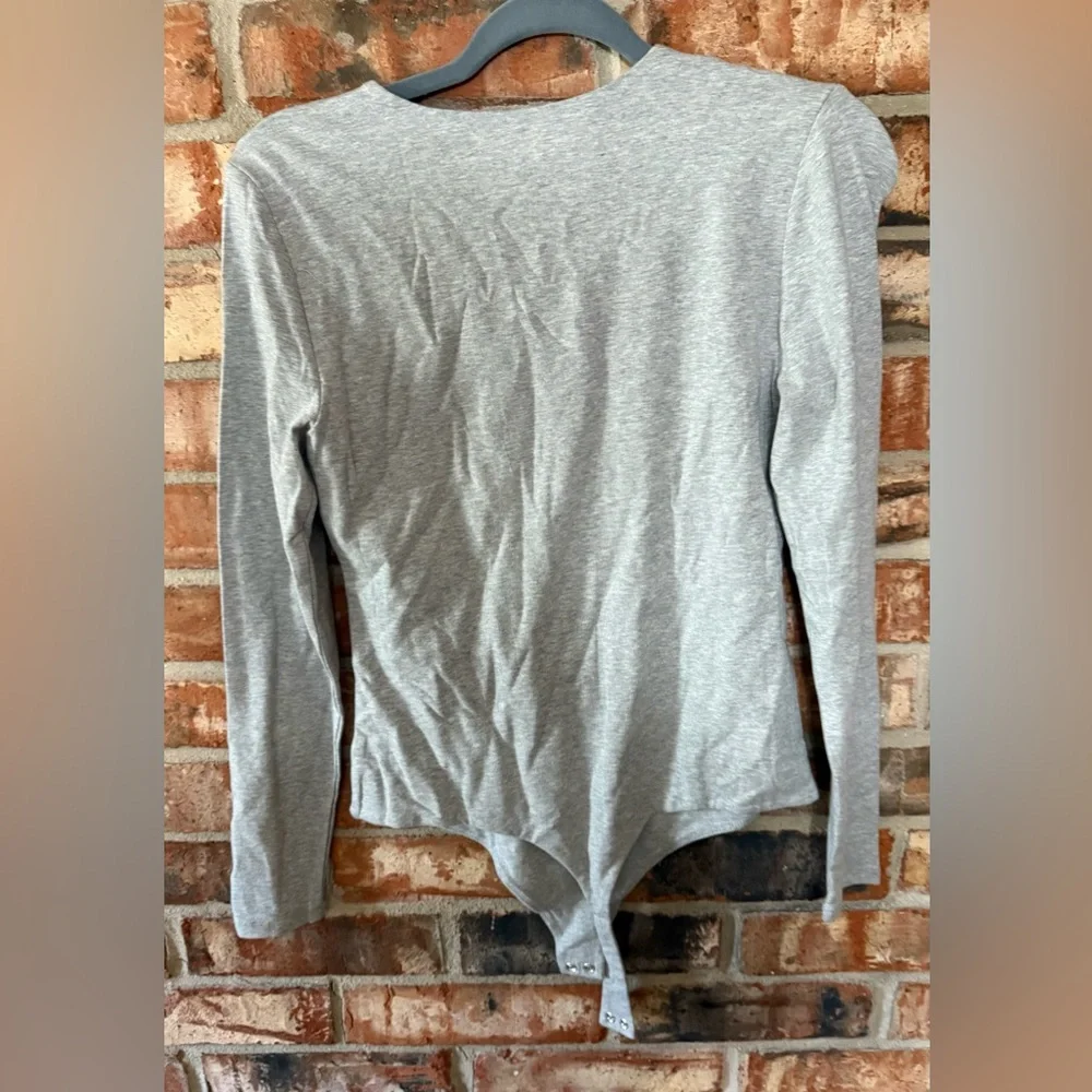 nuuds Heather Gray crewneck cotton stretch Long Sleeve Bodysuit - Picture 2 of 5